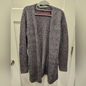 Natural Reflections Open Front Cardigan Sweater Large Navy Multicolor Cotton Ble